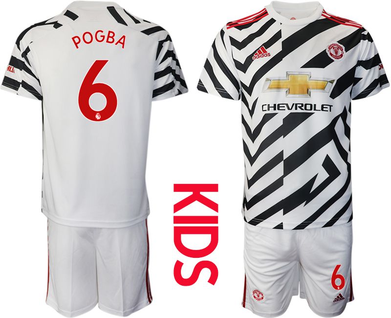 Youth 2020-2021 club Manchester united away #6 white Soccer Jerseys